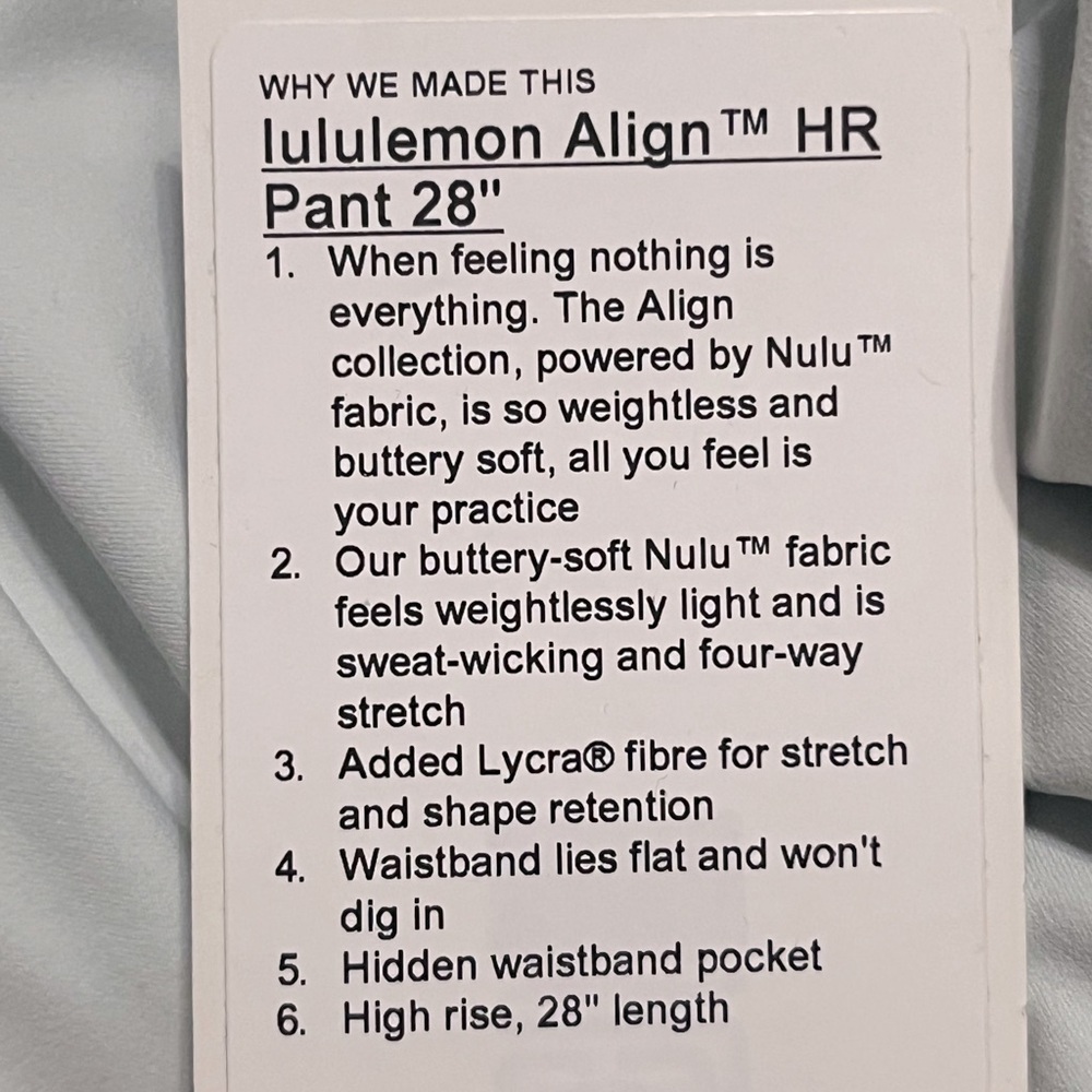 NWT Lululemon Align High-Rise Pant 28" *Ocean Air Size 10 - Picture 6 of 8